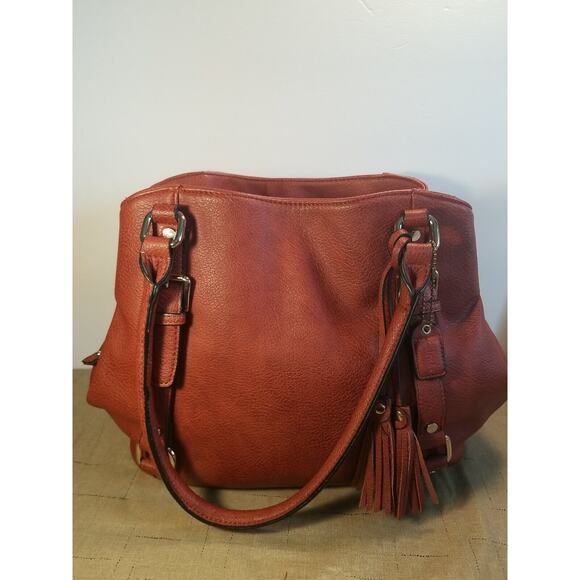 Clarks Handbags - Clark's Women's Large Burnt Orange 3 Compartment Vegan Leather Handbag Tassels